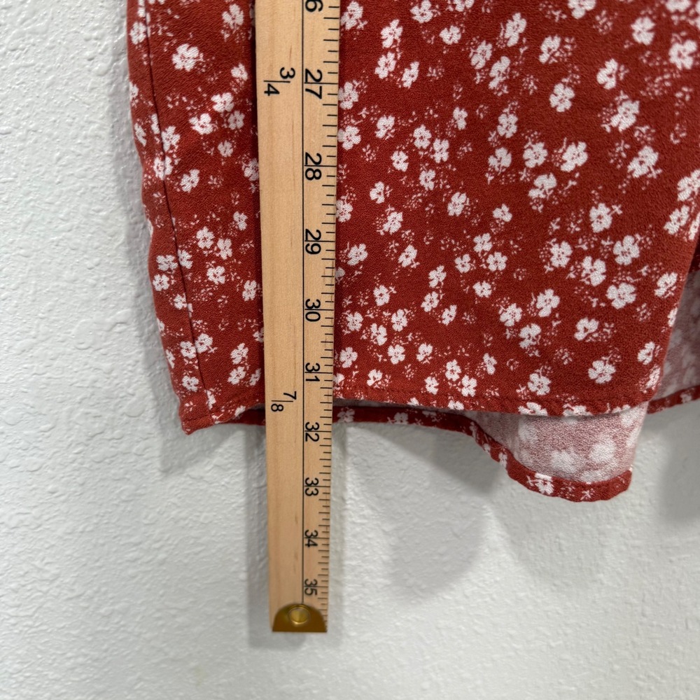 Abercrombie Fitch Red Floral Button Mini Dress Short Sleeve Smocked Waist Size M - Picture 7 of 8